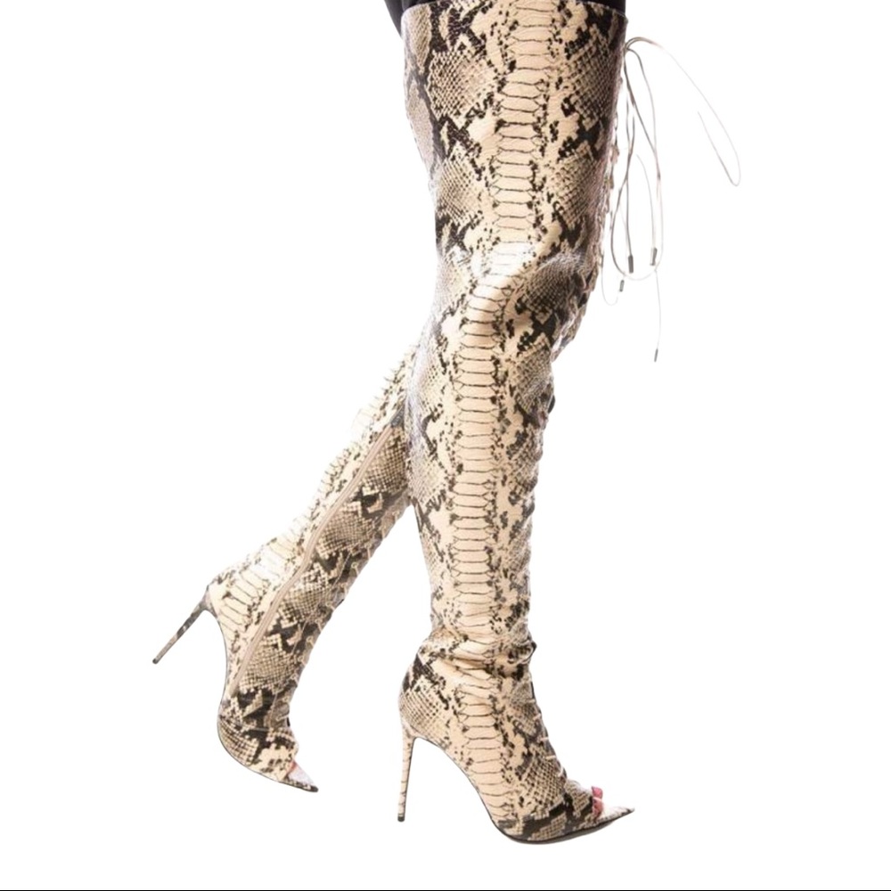 Cape Robbin Snake Print Thigh High Lace Up Boots